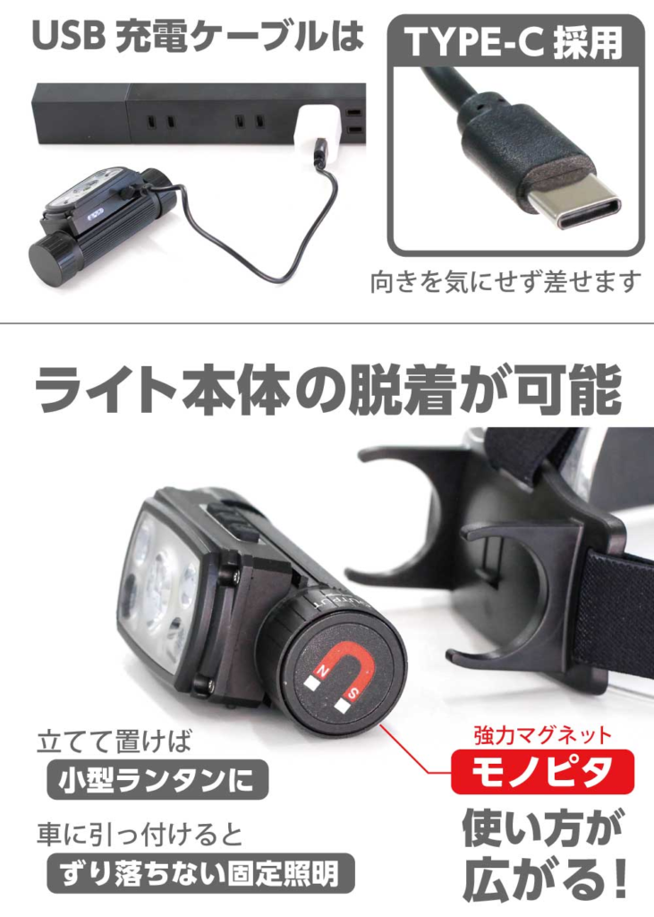 N-FORCEヘッドライト 1年メーカー保証付き 防塵・防水対応の充電式防災ヘッドライト