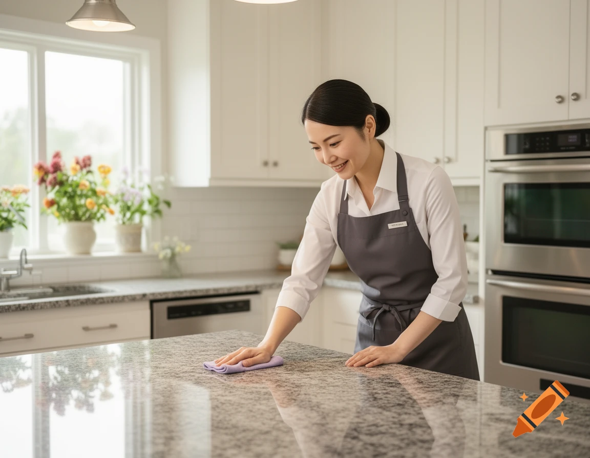 プロのハウスキーパーが丁寧に清掃している様子