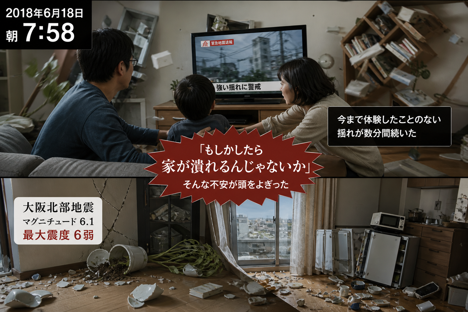 大阪北部地震体験談の全体タイムライン：地震・食料・水道停止・給水車・茶色い水・復旧まで