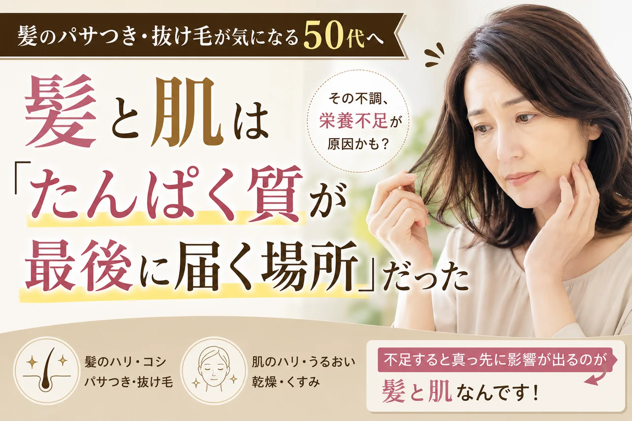 髪のパサつき・抜け毛が気になる50代へ｜髪と肌は「たんぱく質が最後に届く場所」だった